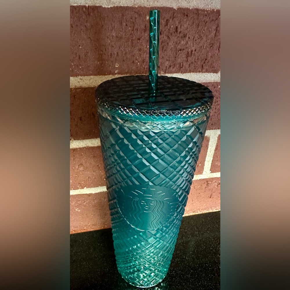 2021 Starbucks Teal Faceted Jeweled Cold Cup Tumbler Venti 24 oz w/ Lid & Straw
